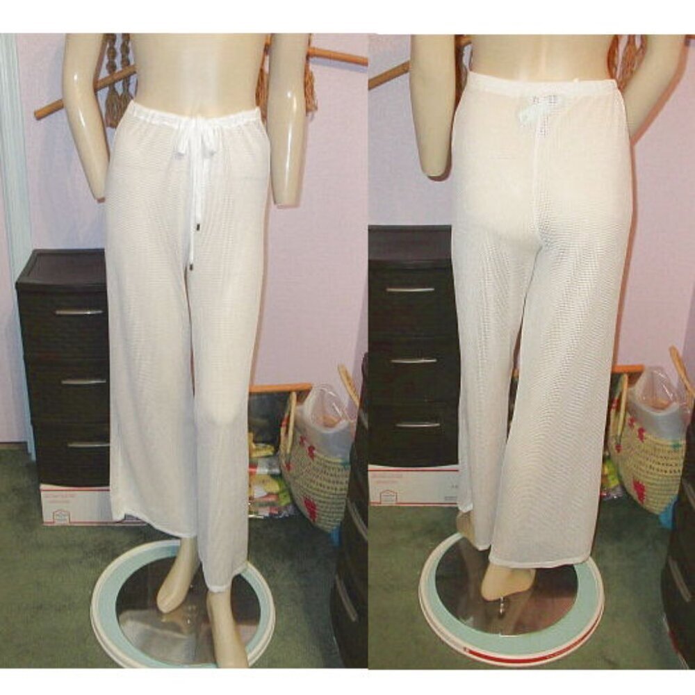 Ellen Weaver Crochet Fishnet Pants Size M Sheer High Rise Beach Coverup Resort